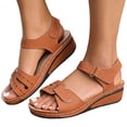 thumbnail image 1 of Byworldtasic Women's Comfort Wedge Sandals Open Toe Hook and Loop Adjustable Strap Platform Walking Sandals, 1 of 6