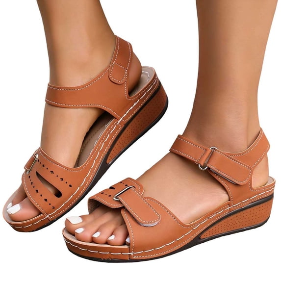 Byworldtasic Women's Comfort Wedge Sandals Open Toe Hook and Loop Adjustable Strap Platform Walking Sandals