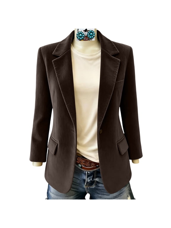 Women's Corduroy Long Sleeve Blazer Lightweight Fitted Jacket Business Casual Work Slim Blazer with Pockets