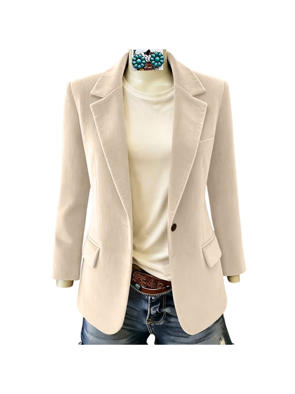 Women's Corduroy Long Sleeve Blazer Lightweight Fitted Jacket Business Casual Work Slim Blazer with Pockets