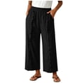Byworldtasic Women's Cotton Linen Ruffle Trim Cropped Pants High Waist ...