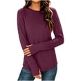 thumbnail image 1 of Byworldtasic Women's Cotton Long Sleeve Shirts with Thumb Holes Crew Neck Soft Basic Tee Casual Plain T-Shirt, 1 of 8