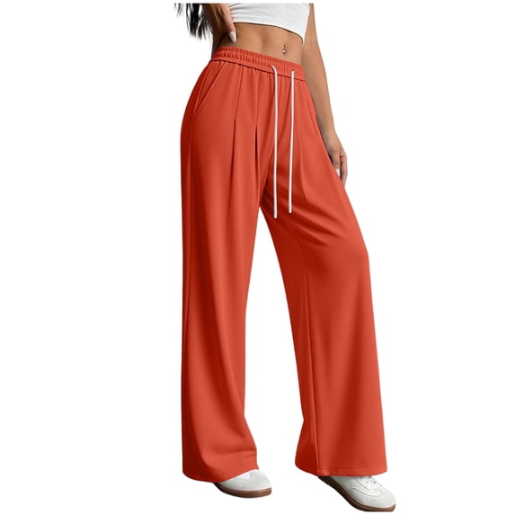 Byworldtasic Women's Cotton Pants High Waist Pleated Drawstring Wide Leg Pants Casual Loose Lounge Straight Sweat Trousers