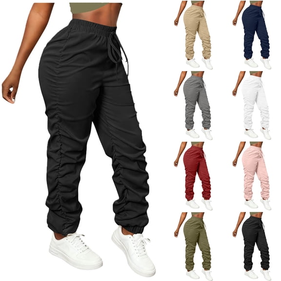 Byworldtasic Women's Drawstring Waist Jogger Long Pants Solid Casual Sweatpants Trousers