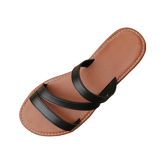 Byworldtasic Women's Flat Sandals Round Open Toe Multi Strap Slide Sandals Strappy Dressy Summer Flip Flops Comfortable Beach Shoes