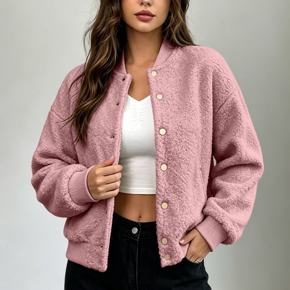 Byworldtasic Women's Fleece Bomber Jacket Trendy Sherpa Winter Coat Fuzzy Casual Long Sleeve Loose Fit Jackets
