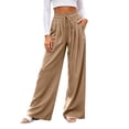 thumbnail image 1 of Byworldtasic Women's Flowy Pleated Trousers Elastic Waist Loose Fit Palazzo Business Casual Lounge Pants with Pockets, 1 of 7