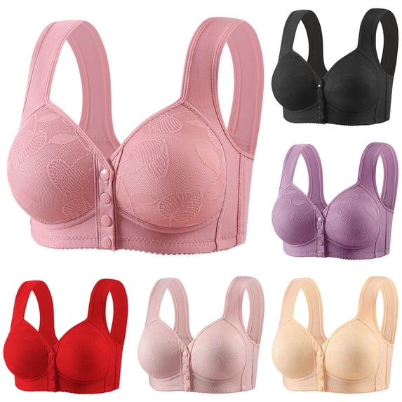 Byworldtasic Women's Front‑Hook Wireless Bra Wide Shoulder Strap Lace Bra Easy Closure Non‑Padded Comfort Bralette