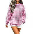 thumbnail image 1 of Byworldtasic Women's Gingham Print Crewneck Sweatshirt Casual Long Sleeve Oversized Top Loose Fit Pullover Top, 1 of 6