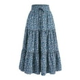 thumbnail image 1 of Byworldtasic Women's High Elastic Waist Midi Skirt Casual Summer Trendy Tie Front Flowy Ruffle Floral Print A line Skirts, 1 of 5