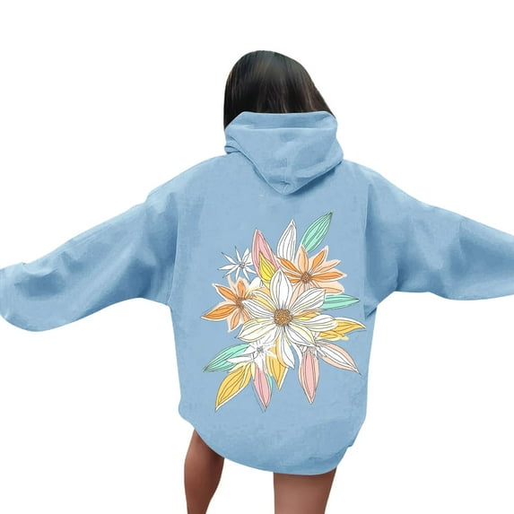 Byworldtasic Women's Hooded SweatshirtsPreppy Embroidery Floral Hoodie for Teen Girl Women Oversized Hooded Sweatshirt Y2k Vintage Graphic Pullover Top