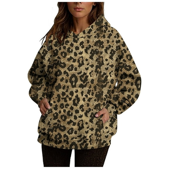 Byworldtasic Women's Hooded SweatshirtsWomen's Camouflage Leaf Print Tops Loose Fitting With Long Sleeves Pullover With Pockets For Hooded Sweatshirt