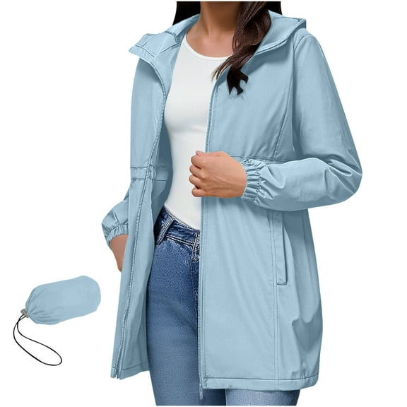 Byworldtasic Women's Jacket Women's Long Raincoat with Hood Outdoor Lightweight Windbreaker Rainproof Jacket (Includes Organizer Bag)