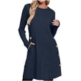 thumbnail image 1 of Byworldtasic Women's Knit Dress Long Sleeve Casual Crew Neck Tunic Dresses with Pockets Button Side Fall Winter Trendy Dress, 1 of 9