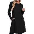 thumbnail image 1 of Byworldtasic Women's Knit Dress Long Sleeve Casual Crew Neck Tunic Dresses with Pockets Button Side Fall Winter Trendy Dress, 1 of 9