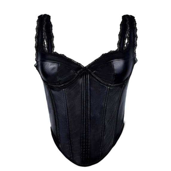 Byworldtasic Women's Leather Sleeveless Crop Cami Top Asymmetrical Hem Retro Corset Top
