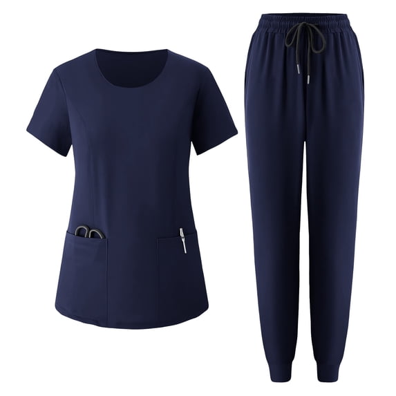 Byworldtasic Women's Lightweight Work Set Hospital Work Clothes Short Sleeve Tops and Drawstring Pants Set with Pocket