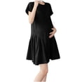 thumbnail image 1 of Byworldtasic Women's Loose Maternity Dresses Crew Neck Short Sleeve Dress Pleated A Line Flowy Short Dresses, 1 of 5
