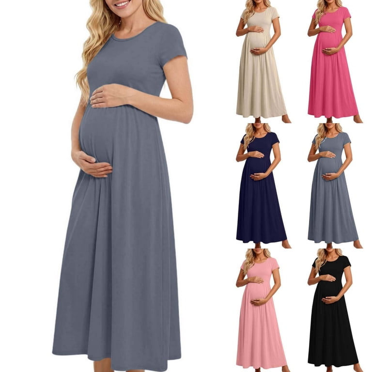 Byworldtasic Women's Maternity Nursing Maxi Dress Short Sleeve Dresses Pregnancy Dress Summer 2026