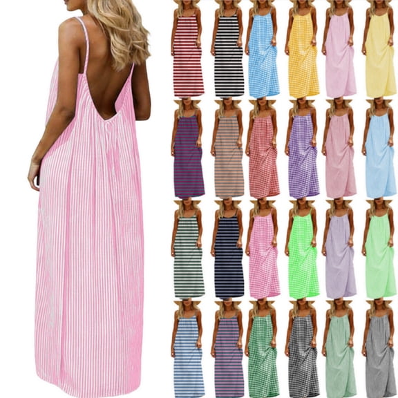 Byworldtasic Women's Maxi Dress Summer Striped Sundress 2026 Spring Smocked A Line Long Flowy Dresses