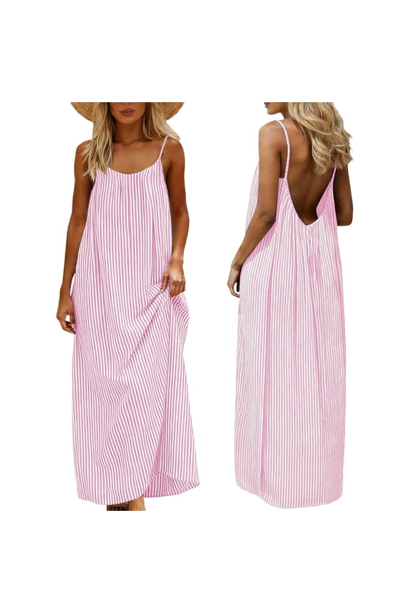 Women's Maxi Dress Summer Striped Sundress 2026 Spring Smocked A Line Long Flowy Dresses