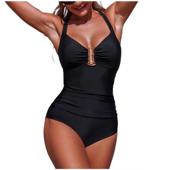 Byworldtasic Women's One Piece Swimsuit Tummy Control Bathing Suits V Neck Slimming Strap Swimwear