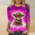 thumbnail image 1 of Byworldtasic Women's Oversize Long Sleeve Tops Women's 3/4 Length Sleeve Pullover Tops Round Neck Lightweight Breathable T-shirts Highland Cattle Print Blouses Hot Pink, 1 of 6