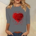 thumbnail image 1 of Byworldtasic Women's Oversize Long Sleeve Tops Women's Round Neck Soft Breathable Blouses 3/4 Length Sleeve Pullover T-shirt Heart print Basic Tops Gray, 1 of 4