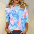 thumbnail image 1 of Byworldtasic Women's Oversize Long Sleeve Tops Women's Round Neck Soft Breathable Lightweight Blouses 3/4 Length Sleeve Pullover Tops Colorful Prints T-shirt Multicolor-2, 1 of 5