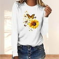thumbnail image 1 of Byworldtasic Women's Oversize Long Sleeve Tops Women's Soft Breathable Lightweight Round Neck Blouses 3/4 Length Sleeve Pullover Tops Sunflower and Butterfly Prints T-shirt White, 1 of 4
