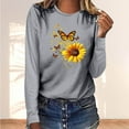 thumbnail image 1 of Byworldtasic Women's Oversize Long Sleeve Tops Women's Soft Breathable Lightweight Round Neck Blouses 3/4 Length Sleeve Pullover Tops Sunflower and Butterfly Prints T-shirt Gray, 1 of 4
