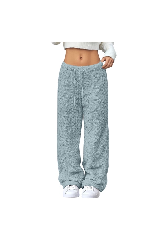 Women's Pants Womens Fuzzy Pajama Pant Elastic Waist Wide Leg Fleece Sleepwear Winter Soft Cozy Lounge Blanket Pants