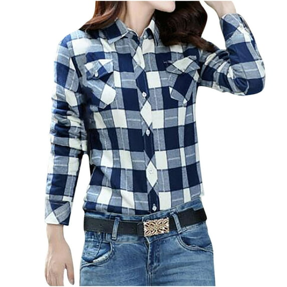 Byworldtasic Women's Plaid Button Down Shirts Womens Winter Flannel Shirt Plus Size Long Sleeve Top Checkered Blouse