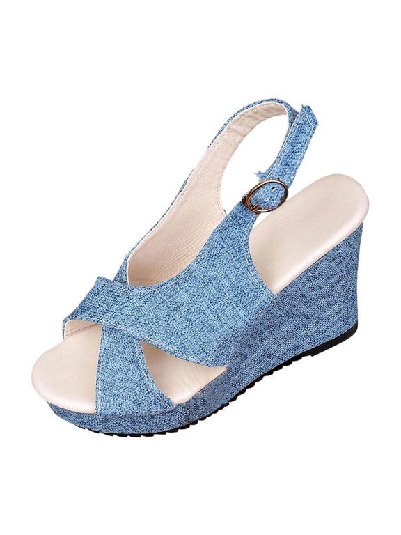 Women's Platform Wedges Sandals Open Toe Buckle Slingback Espadrilles Cross Band Slip-on High Heels