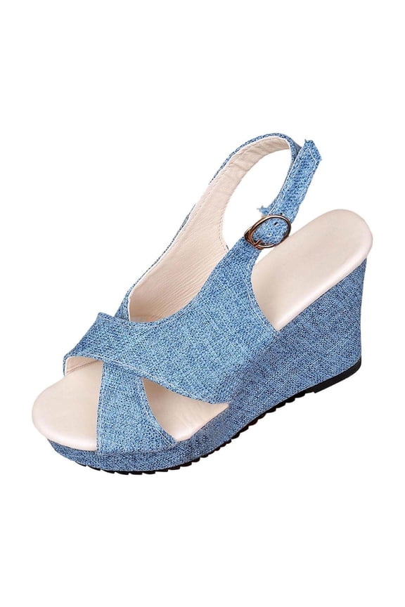 Women's Platform Wedges Sandals Open Toe Buckle Slingback Espadrilles Cross Band Slip-on High Heels