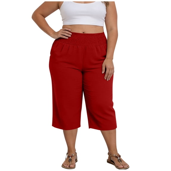 Byworldtasic Women's Plus Size Capris Pants Wide Leg Crop Casual Pants Comfy Summer Pants with Pockets