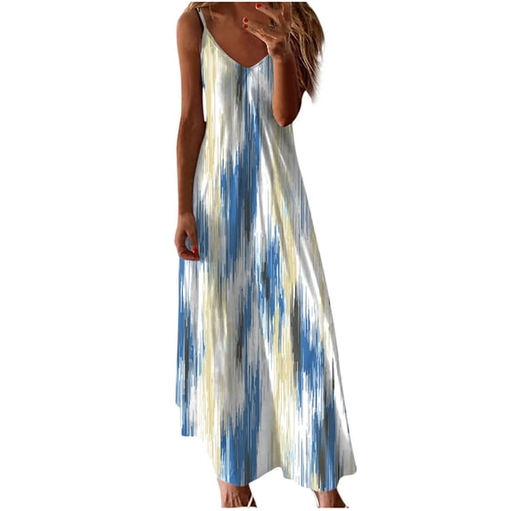 Byworldtasic Women's Plus Size Print Dresses V-Neck Summer Dresses Midi Long Loose Sundresses
