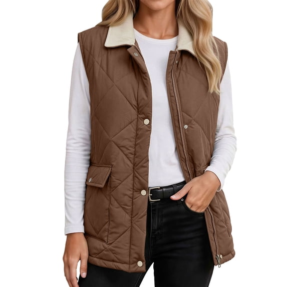 Byworldtasic Women's Plus Size Puffer Vest Sleeveless Zip Up Outerwear Quilted Puffy Winter Vest Jacket with Pockets