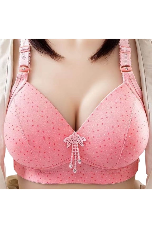 Women's Polka Dot Wireless Push-Up Bra Comfort Support Everyday Bra with Adjustable Wide Straps