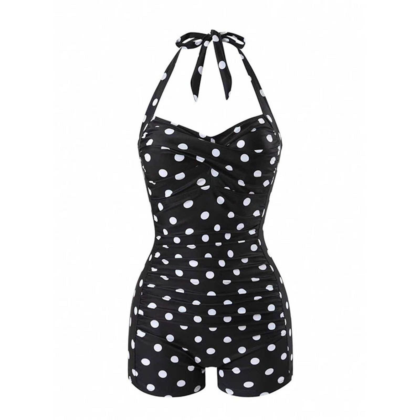 Byworldtasic Women's Polka Dots One Piece Swimsuit Halter Ruched Tummy — free download