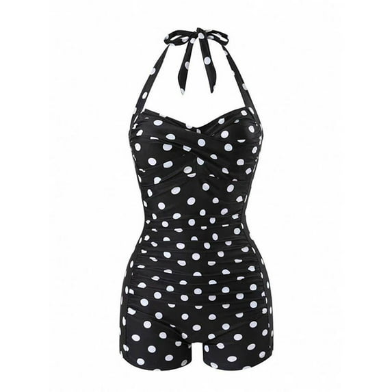 Byworldtasic Women's Polka Dots One Piece Swimsuit Halter Ruched Tummy Control Bathing Suits
