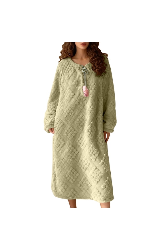 Women's Robes Plush Bathrobe Knee Length Warm Soft Jacquard Robe Winter House Coat