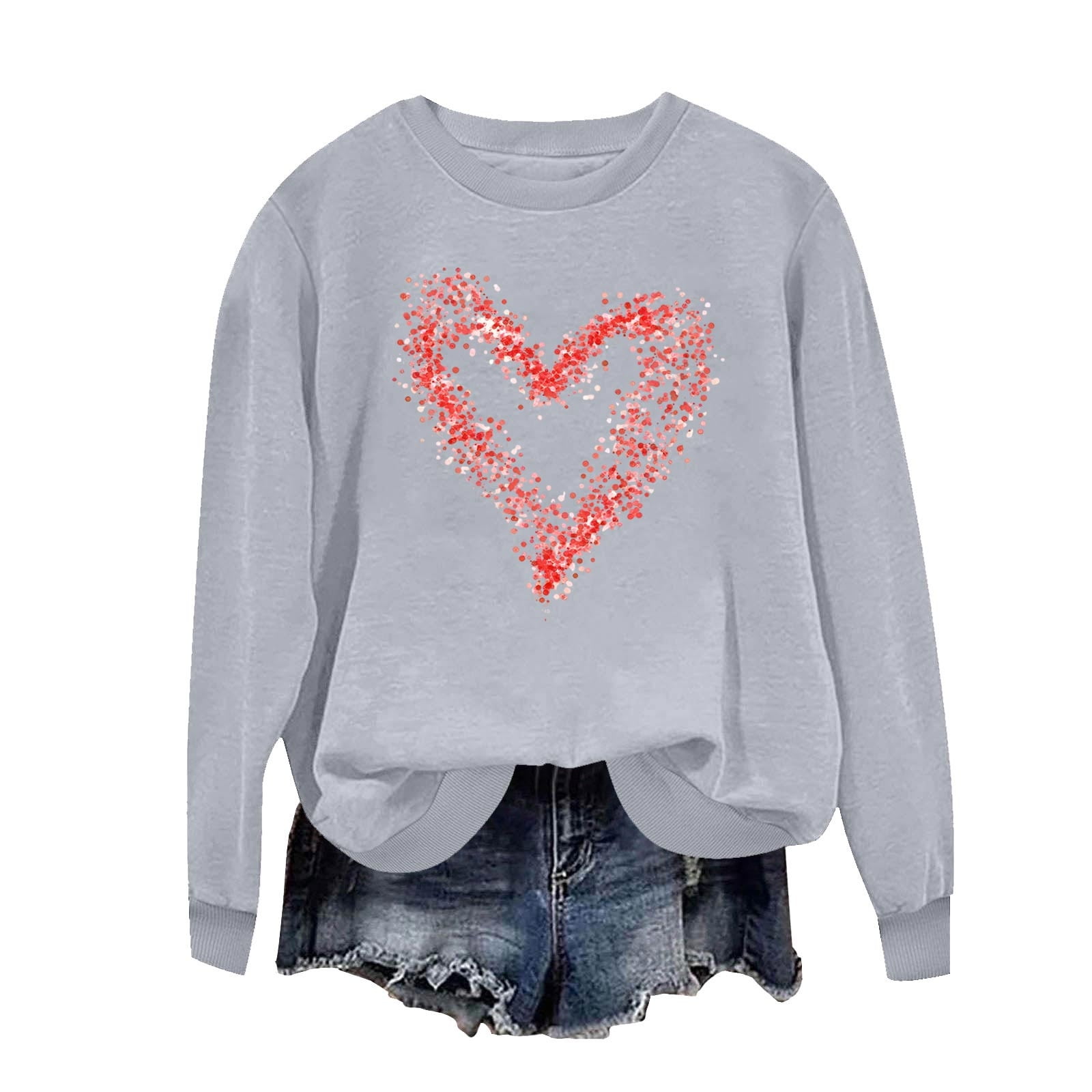 Byworldtasic Women's Round Neck Hoodless Valentines Day Casual Loose ...