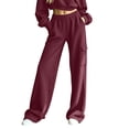 thumbnail image 1 of ByworldtasicNo Boundaries Women's Vertical Rib Knit Cargo Sweatpants, High Waist Wide Leg Casual Joggers with Side Pocket, 1 of 8