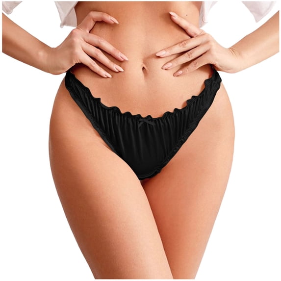 Byworldtasic Women's Satin Thongs G-String Panties Silk Feeling Ruched Bikini Briefs Smooth Invisible Underwear