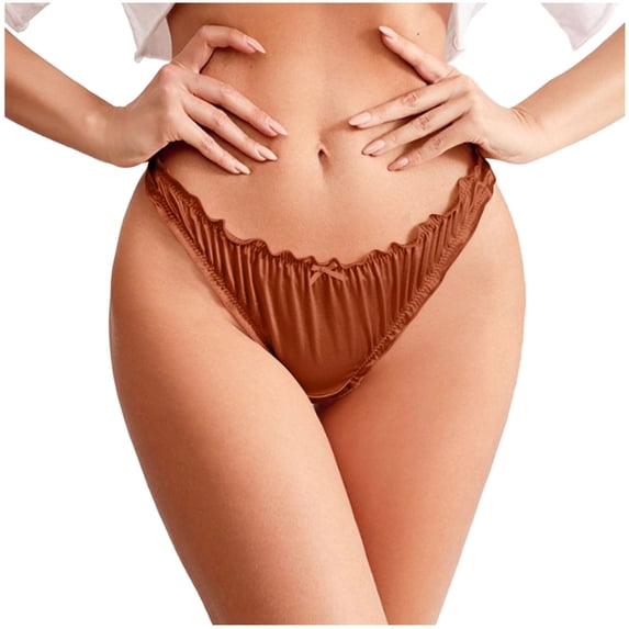Byworldtasic Women's Satin Thongs G-String Panties Silk Feeling Ruched Bikini Briefs Smooth Invisible Underwear