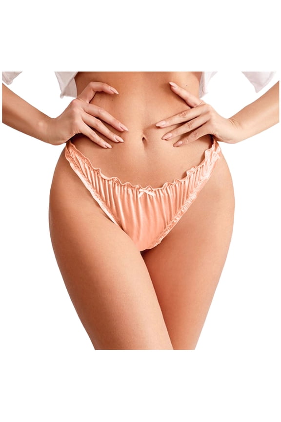 Women's Satin Thongs G-String Panties Silk Feeling Ruched Bikini Briefs Smooth Invisible Underwear