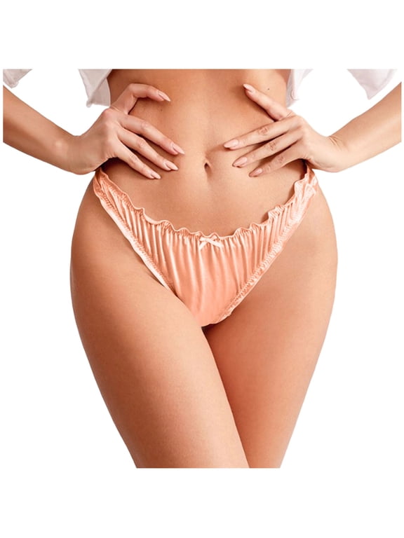 Women's Satin Thongs G-String Panties Silk Feeling Ruched Bikini Briefs Smooth Invisible Underwear