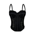 thumbnail image 1 of Byworldtasic Women's Sexy Embroidery Corset Top Bodysuit Spaghetti Strap V Neck Sheer Mesh Bustier Cami Rave Top, 1 of 8