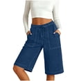 thumbnail image 1 of Byworldtasic Women's Soft Stretch Denim Drawstring Shorts Casual Bermuda Jean Shorts with Deep Pockets, 1 of 7